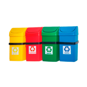 Conjunto 4 lixeiras 50L com suporte para parede